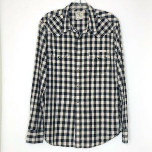 Lucky Brand Western Plaid Shirt with Pearl Buttons, Sz M